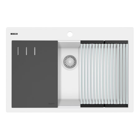 Ruvati 33-inch Granite Composite Workstation Drop-in Topmount Kitchen Sink Matte White RVG1306WH